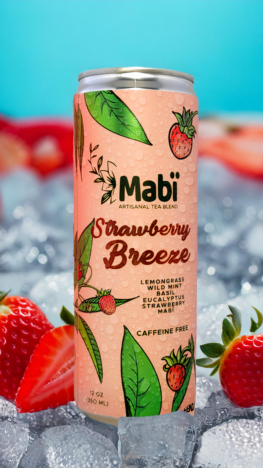 Strawberry Breeze Mabi drink in the ice and strawberries