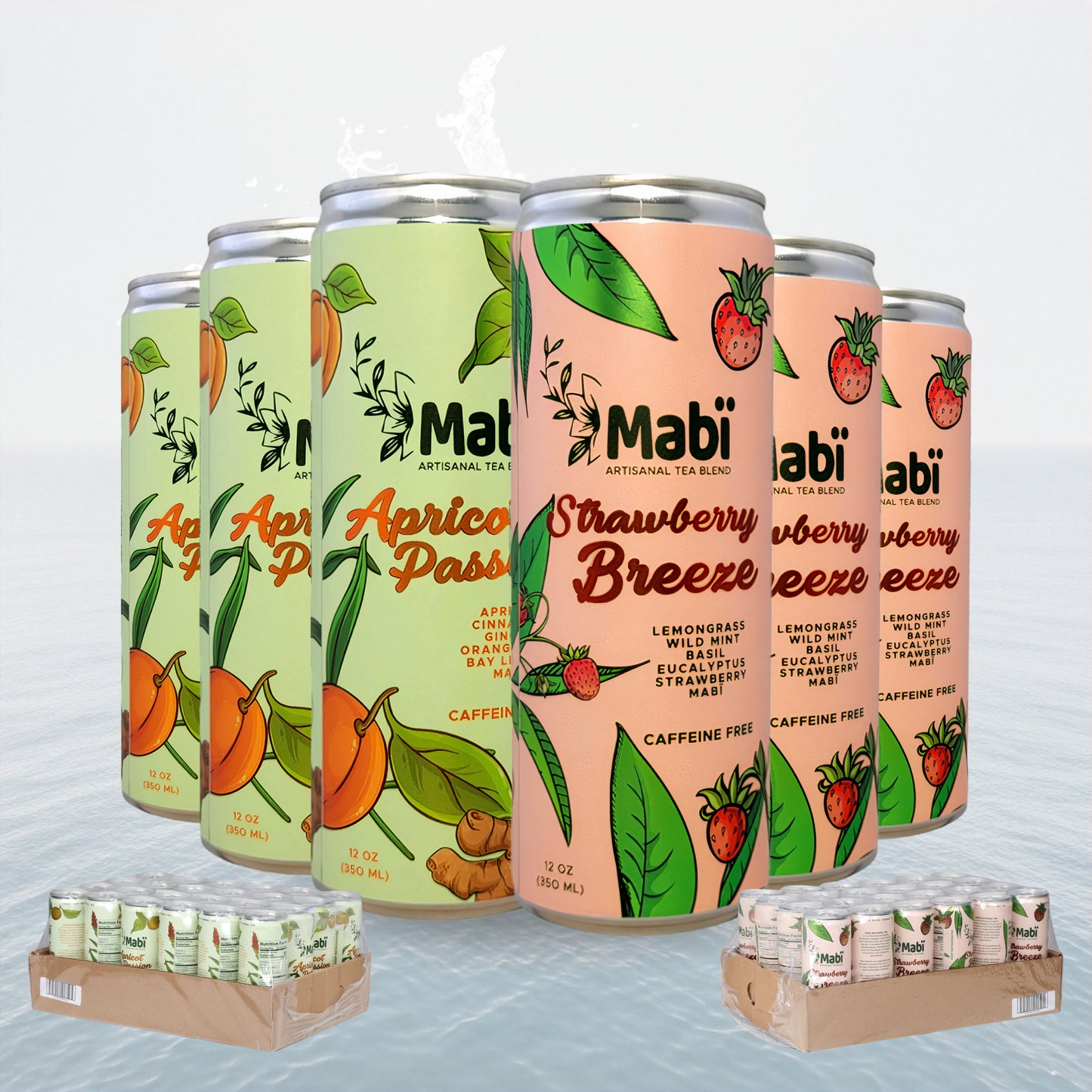 Strawberry Breeze and Apricot Passion cold brewed canned Mabï Artisanal Tea