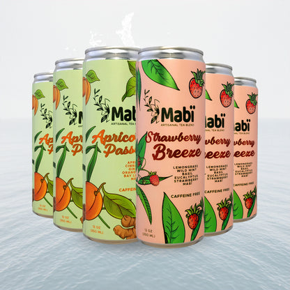 Strawberry Breeze and Apricot Passion cold brewed canned Mabï Artisanal Tea