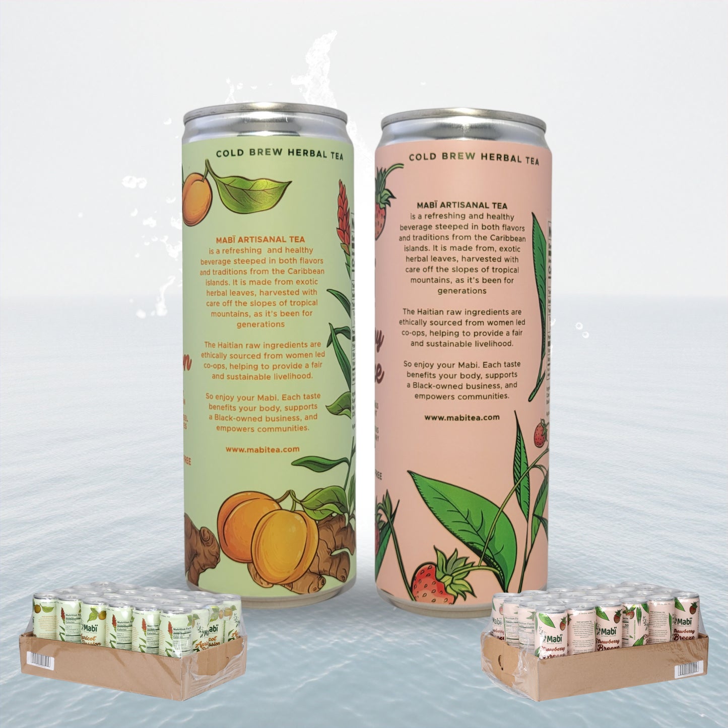 Strawberry Breeze and Apricot Passion cold brewed canned Mabï Artisanal Tea