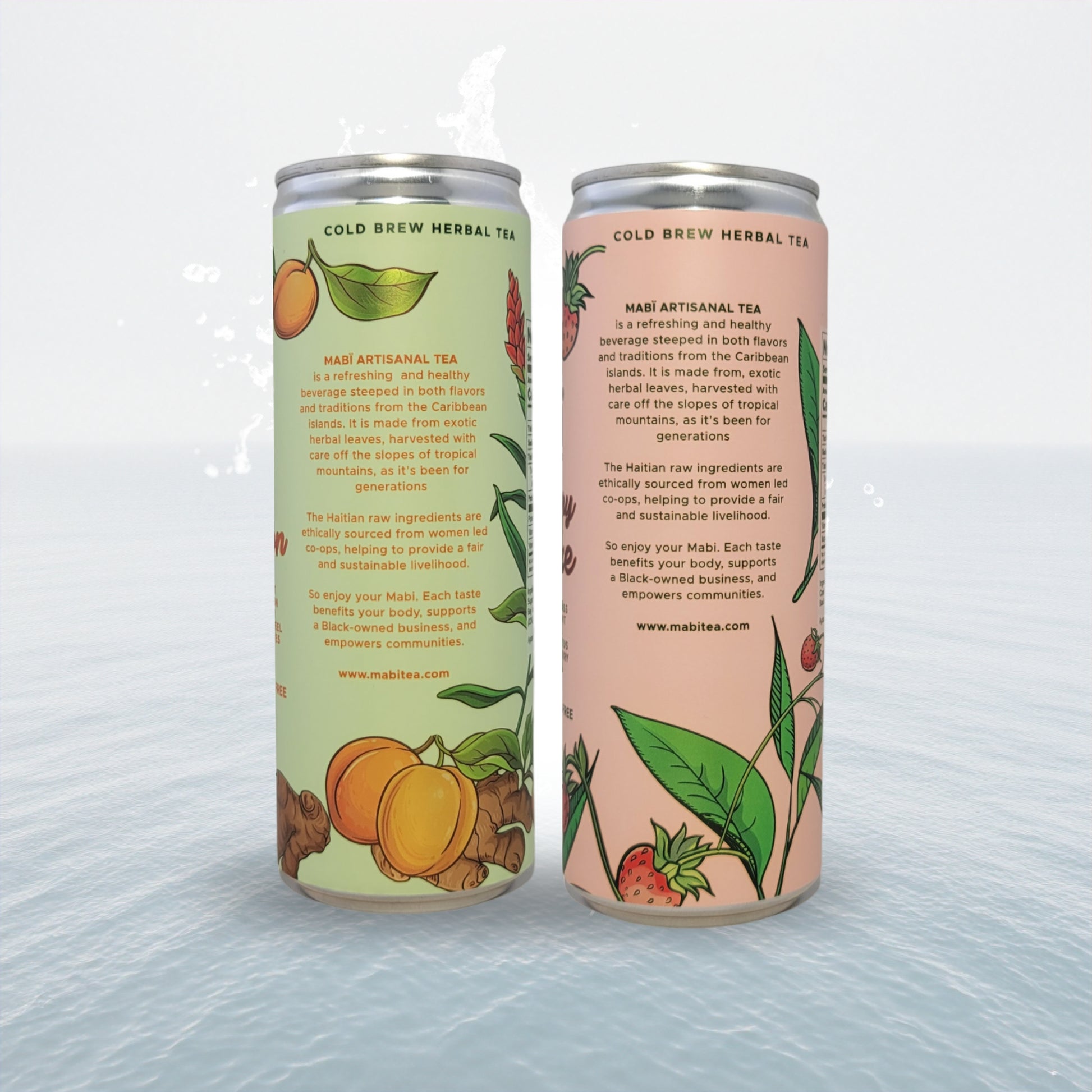 Strawberry Breeze and Apricot Passion cold brewed canned Mabï Artisanal Tea